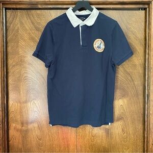 J Crew Large Men’s Polo Martha’s Vineyard Sailing Patch Navy Short Sleeve Cotton